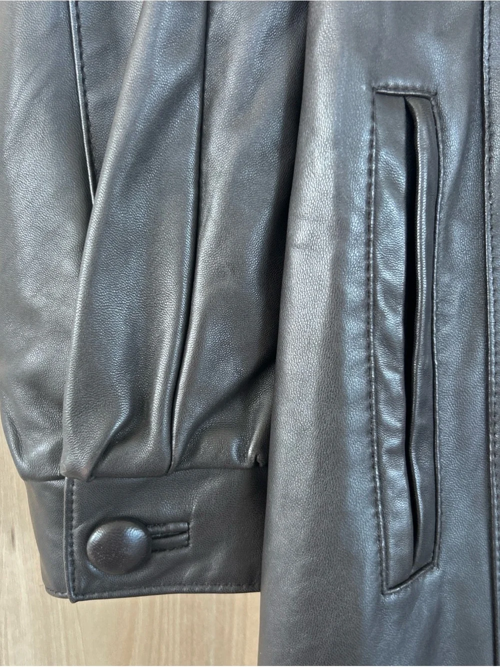 Vintage Leather Coat Womens M Brown Lamb Leather Fur Trim Hood Made Canada Long - Picture 5 of 15
